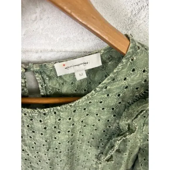 Anthropologie Eri + Ali Women's Victoria Eyelet Ruffle Blouse Top Green Size M - Picture 5 of 7